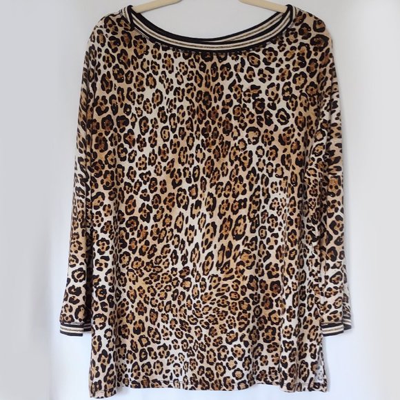 Ruby Rd. Tops - Ruby Rd Gold Metallic Accented Animal Print Tunic Top L Large EUC Stretch